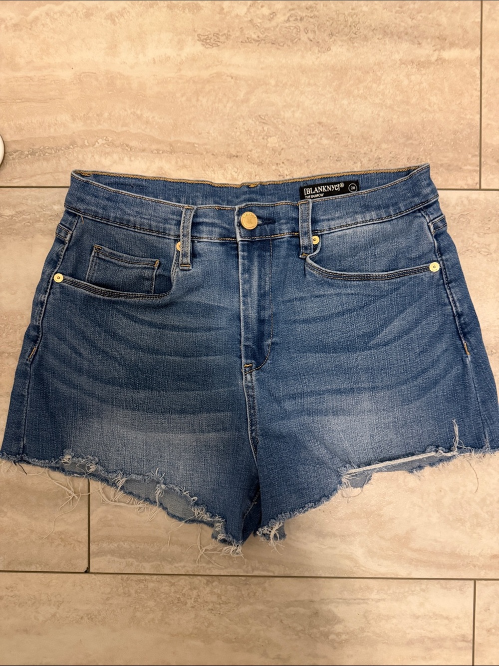 Blank NYC Light Blue Distressed High-Rise Denim Shorts